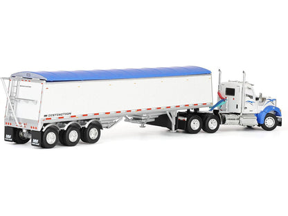 Kenworth W990 Day Cab and Lode King Distinction Hopper Trailer White and Blue 1/64 Diecast Model by DCP/First Gear-2