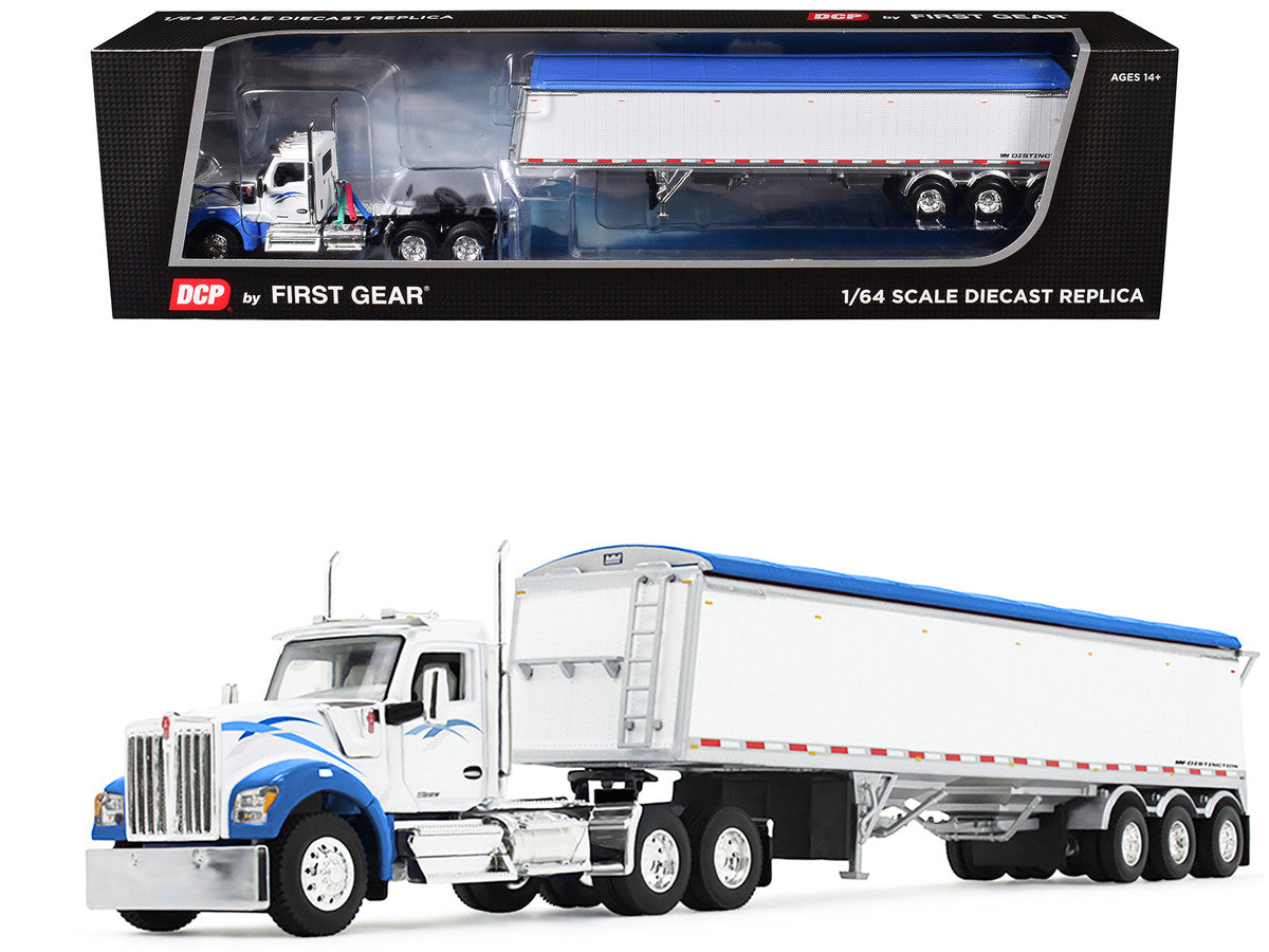 Kenworth W990 Day Cab and Lode King Distinction Hopper Trailer White and Blue 1/64 Diecast Model by DCP/First Gear-4