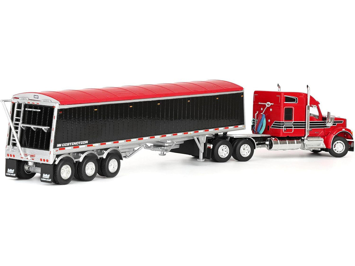 Kenworth W990 with 76" Mid-Roof Sleeper and Lode King Distinction Hopper Trailer Red and Black 1/64 Diecast Model by DCP/First Gear-1