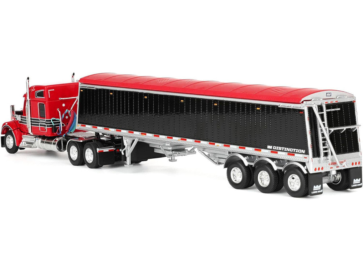Kenworth W990 with 76" Mid-Roof Sleeper and Lode King Distinction Hopper Trailer Red and Black 1/64 Diecast Model by DCP/First Gear-2