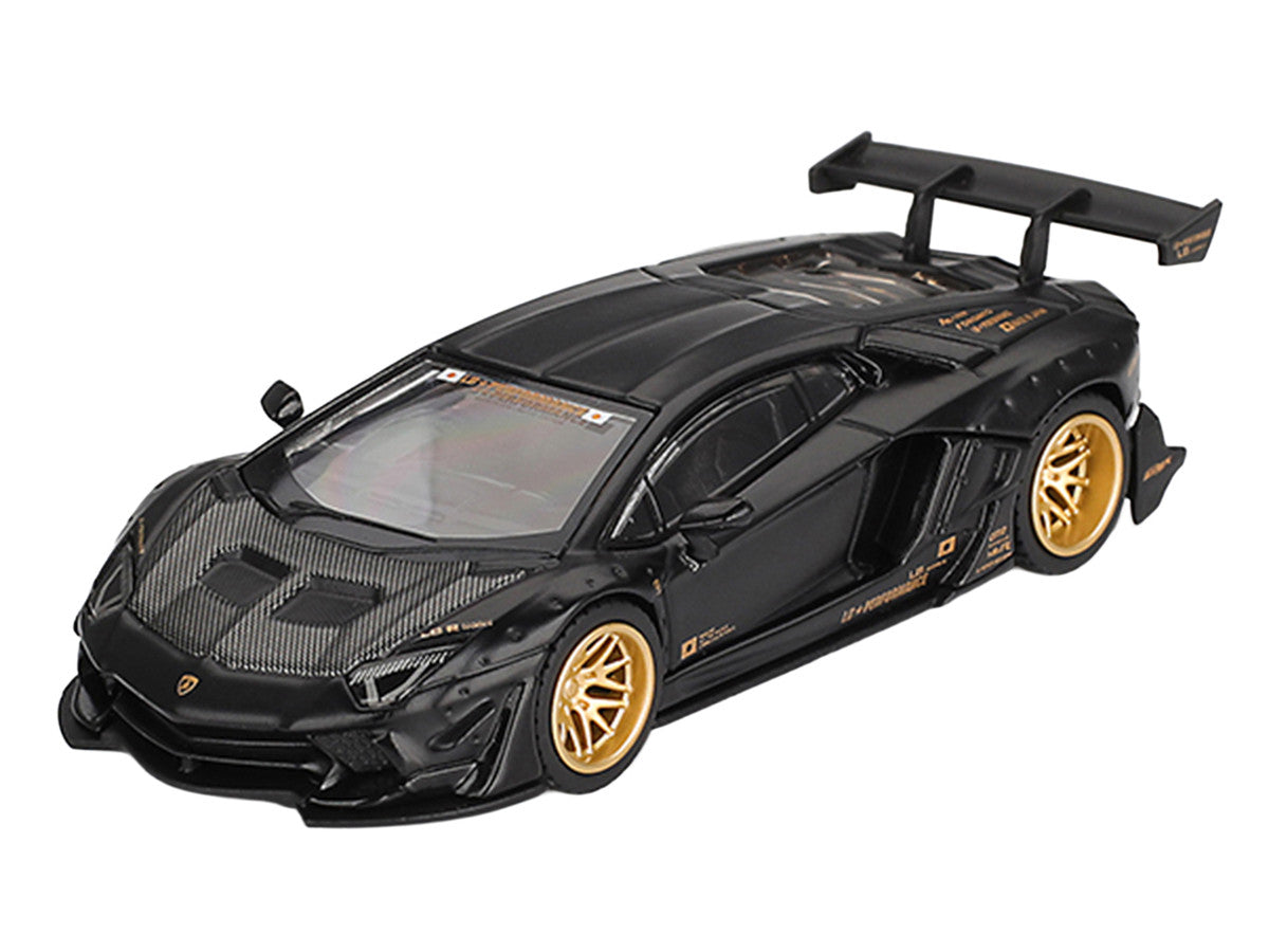Lamborghini Aventador "LB-Works" Matt Black with Carbon Hood Limited Edition 1/64 Diecast Model Car by Mini GT-1