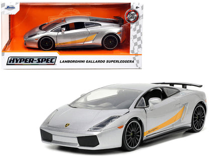 Lamborghini Gallardo Superleggera Silver Metallic with Yellow Stripes "Hyper-Spec" Series 1/24 Diecast Model Car by Jada-0
