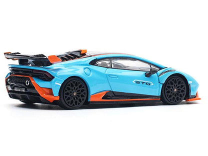 Lamborghini Huracan STO Blue with Black Top and Orange Accents 1/64 Diecast Model Car by Pop Race-1