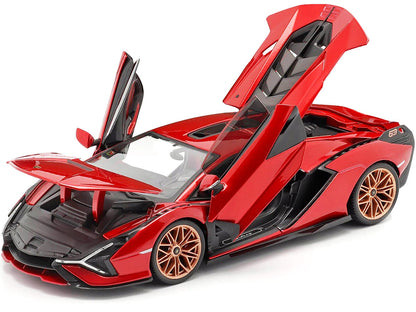 Lamborghini Sian FKP 37 Red with Copper Wheels 1/18 Diecast Model Car by Bburago-1