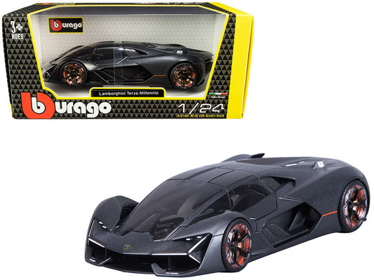 Lamborghini Terzo Millennio Dark Gray Metallic with Black Top and Carbon Accents 1/24 Diecast Model Car by Bburago-0
