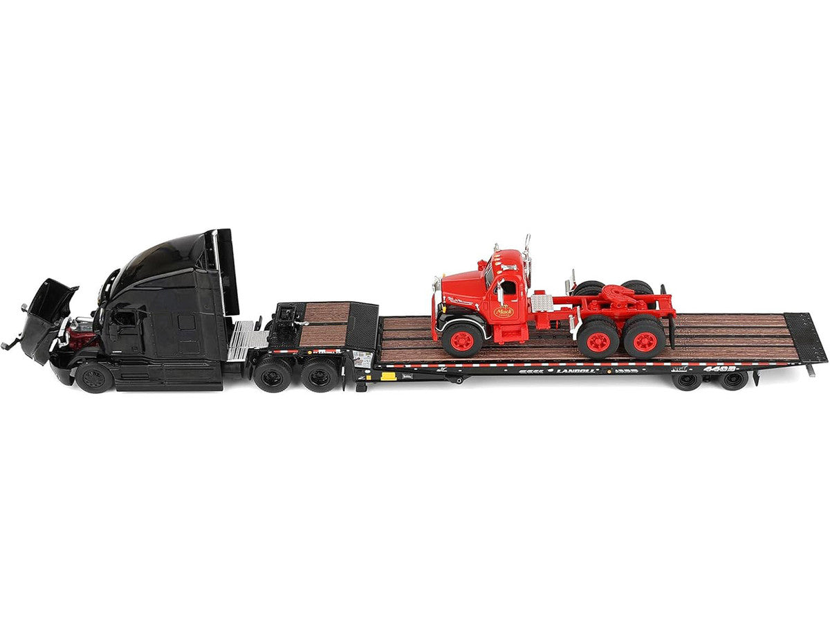 Mack Anthem Sleeper and Landoll 440B-50CA Traveling Axle Trailer Black with Mack B-61 Day Cab Load Red "Mack Anniversary" 1/64 Diecast Model by DCP/First Gear-2