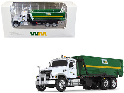 Mack Granite MP Refuse Garbage Truck with Tub-Style Roll-Off Container "Waste Management" White and Green 1/87 (HO) Diecast Model by First Gear-0