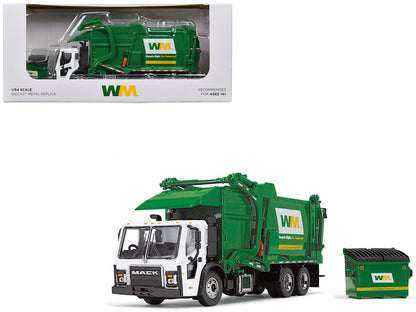 Mack LR Garbage Truck with McNeilus Meridian Front Load Refuse Body White and Green with Refuse Bin "Waste Management" 1/64 Diecast Model by First Gear-0