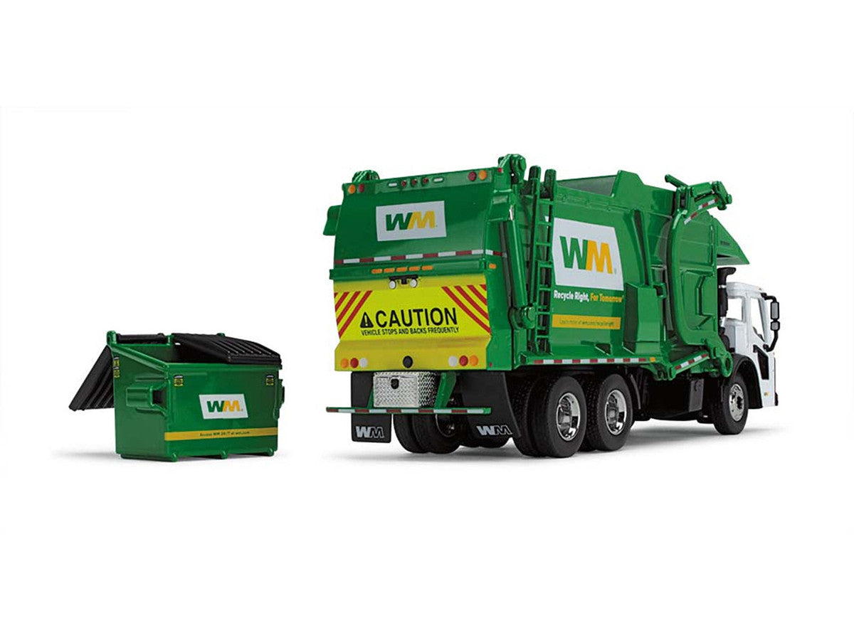Mack LR Garbage Truck with McNeilus Meridian Front Load Refuse Body White and Green with Refuse Bin "Waste Management" 1/64 Diecast Model by First Gear-3