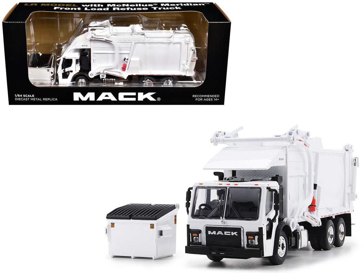 Mack LR Refuse Garbage Truck with McNeilus Meridian Front Loader White with Trash Bin 1/64 Diecast Model by DCP/First Gear-3