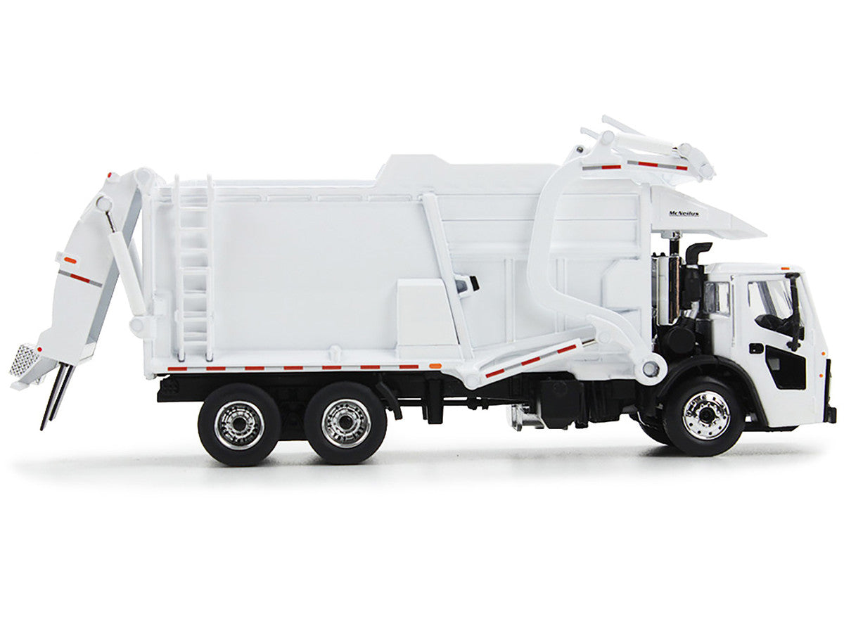 Mack LR Refuse Garbage Truck with McNeilus Meridian Front Loader White with Trash Bin 1/64 Diecast Model by DCP/First Gear-0