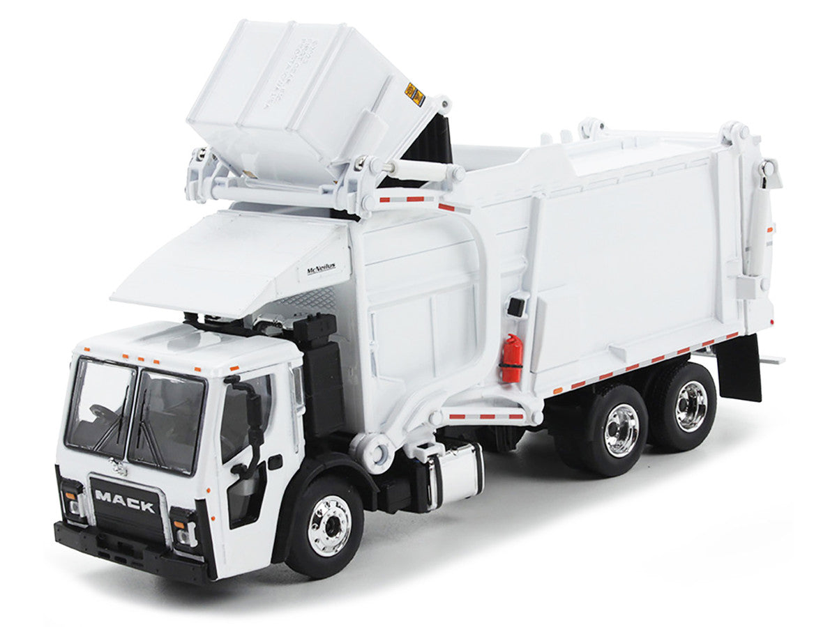 Mack LR Refuse Garbage Truck with McNeilus Meridian Front Loader White with Trash Bin 1/64 Diecast Model by DCP/First Gear-1
