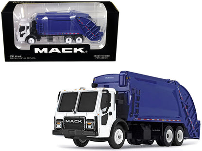 Mack LR with McNeilus Rear Load Refuse Body Blue and White 1/87 (HO) Diecast Model by First Gear-0