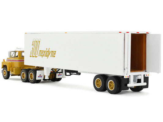 Mack R-Model Day Cab and 40' Vintage Trailer Yellow with Red Stripes and White Top "Mack Anniversary" 1/64 Diecast Model by DCP/First Gear-1
