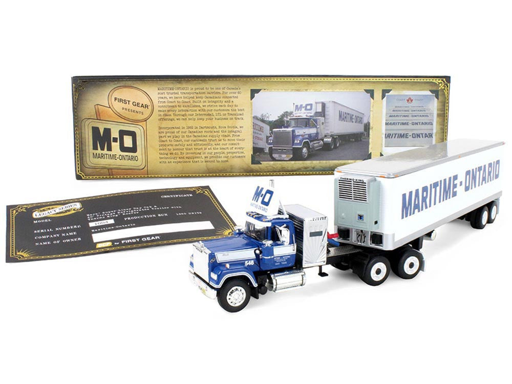 Mack Super-Liner with 36" Vintage Sleeper and 40' Vintage Trailer with Reefer "Maritime-Ontario" Blue with White Stripes "Legacy" Series #4 1/64 Diecast Model by DCP/First Gear-3