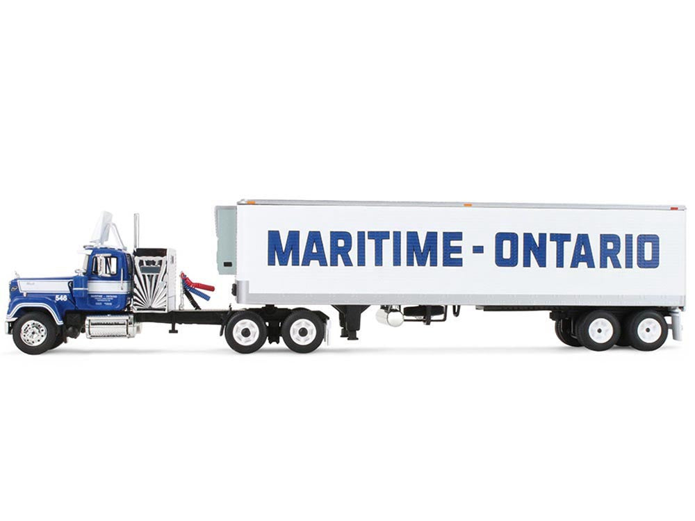 Mack Super-Liner with 36" Vintage Sleeper and 40' Vintage Trailer with Reefer "Maritime-Ontario" Blue with White Stripes "Legacy" Series #4 1/64 Diecast Model by DCP/First Gear-0