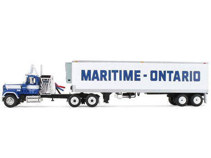 Mack Super-Liner with 36" Vintage Sleeper and 40' Vintage Trailer with Reefer "Maritime-Ontario" Blue with White Stripes "Legacy" Series #4 1/64 Diecast Model by DCP/First Gear-0