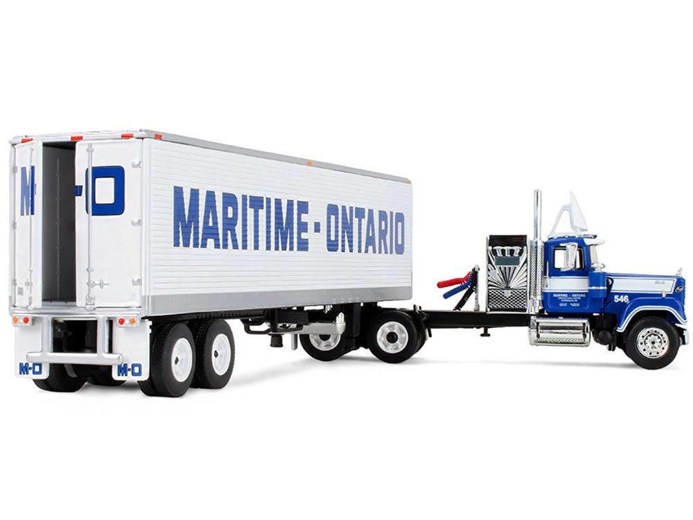 Mack Super-Liner with 36" Vintage Sleeper and 40' Vintage Trailer with Reefer "Maritime-Ontario" Blue with White Stripes "Legacy" Series #4 1/64 Diecast Model by DCP/First Gear-2