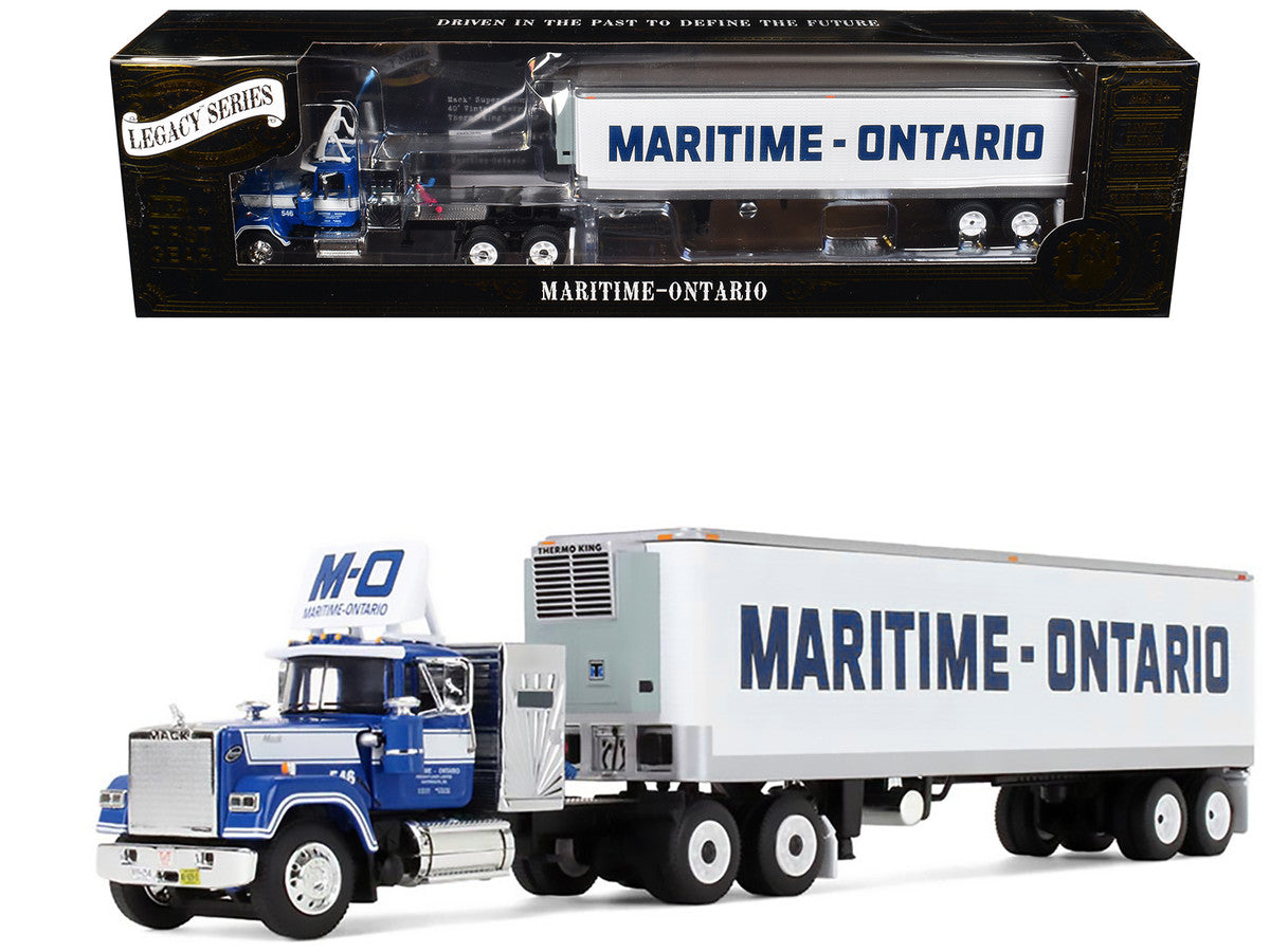 Mack Super-Liner with 36" Vintage Sleeper and 40' Vintage Trailer with Reefer "Maritime-Ontario" Blue with White Stripes "Legacy" Series #4 1/64 Diecast Model by DCP/First Gear-4