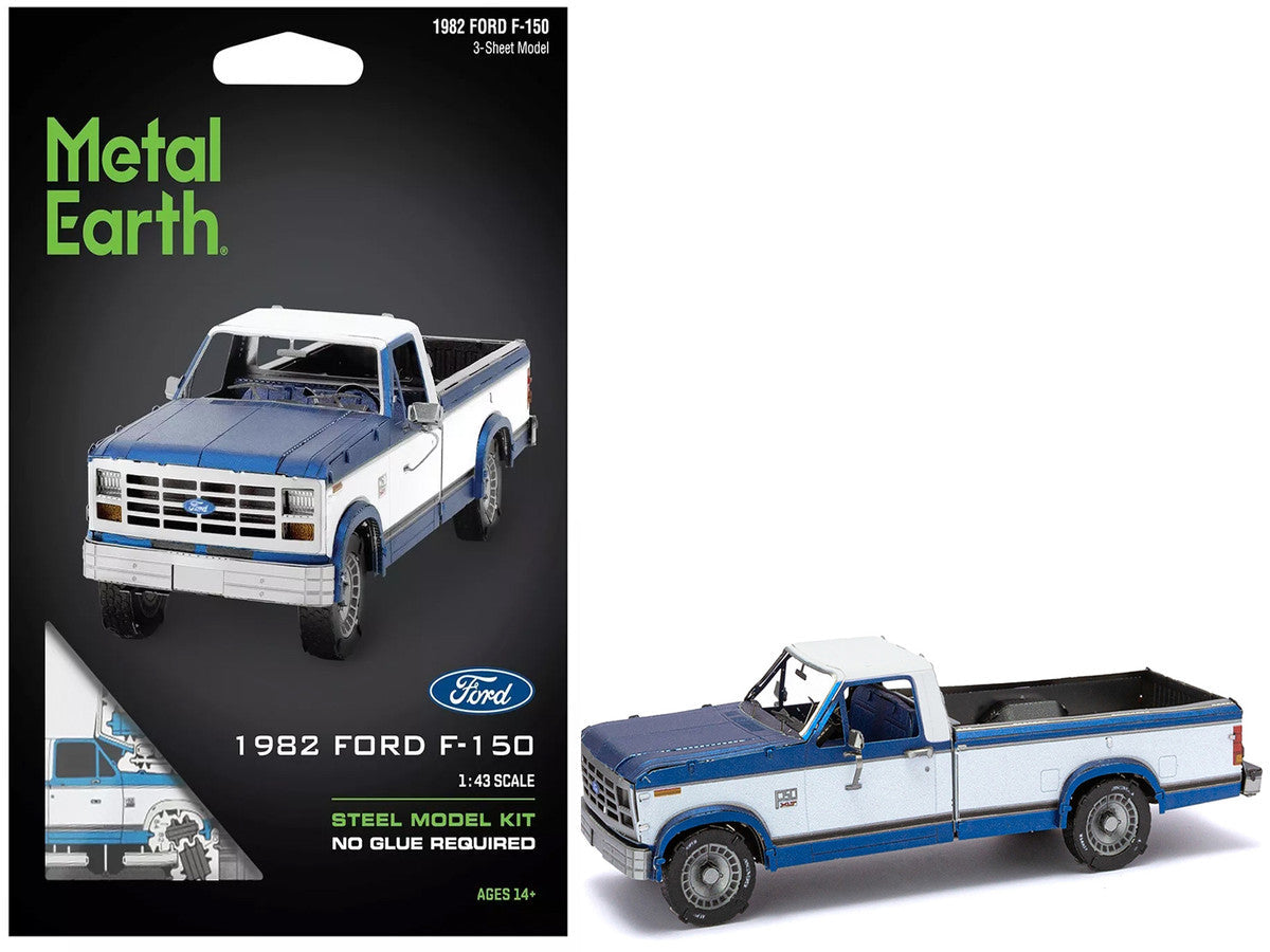 Model Kit 1982 Ford F-150 Pickup Truck Blue and White (Moderate Difficulty) Steel Model by Metal Earth-4