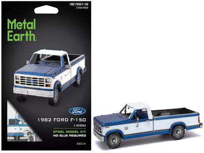Model Kit 1982 Ford F-150 Pickup Truck Blue and White (Moderate Difficulty) Steel Model by Metal Earth-4