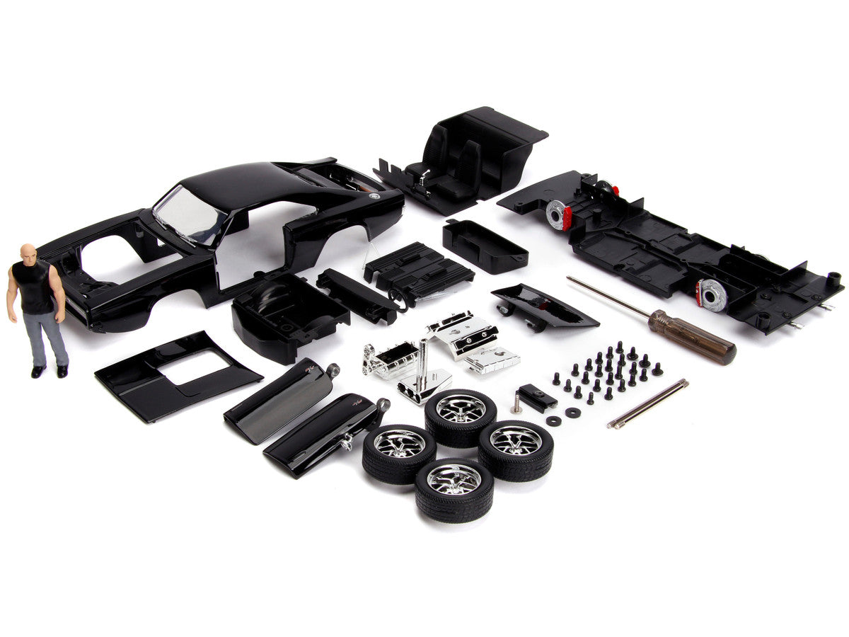 Model Kit Dodge Charger R/T Black and Dom Diecast Figure "Fast & Furious" Movie "Build N' Collect" Series 1/24 Diecast Model Car by Jada-2