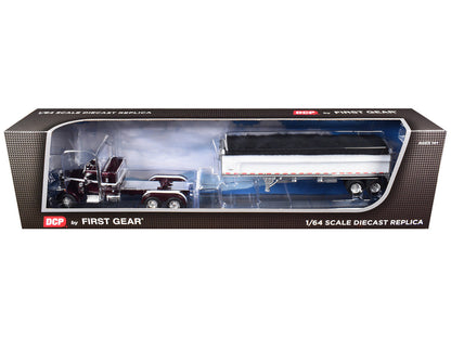 Peterbilt 351 with 36" Sleeper and 34' Wilson Pacesetter Grain Trailer Dark Cherry with White Stripes 1/64 Diecast Model by DCP/First Gear-1