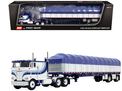 Peterbilt 352 COE 110" Sleeper and 53’ Wilson Roadbrute Flatbed Trailer with Covered Wagon White with Blue Stripes 1/64 Diecast Model by DCP/First Gear-3