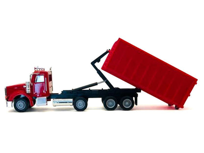 Peterbilt 367 Roll-Off Dump Truck Red with Red Box 1/87 (HO) Plastic Model Car by Promotex-0
