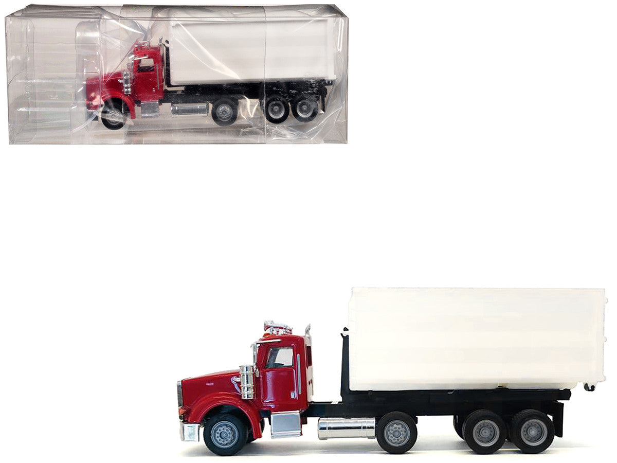 Peterbilt 367 Roll-Off Dump Truck Red with White Box 1/87 (HO) Plastic Model Car by Promotex-2