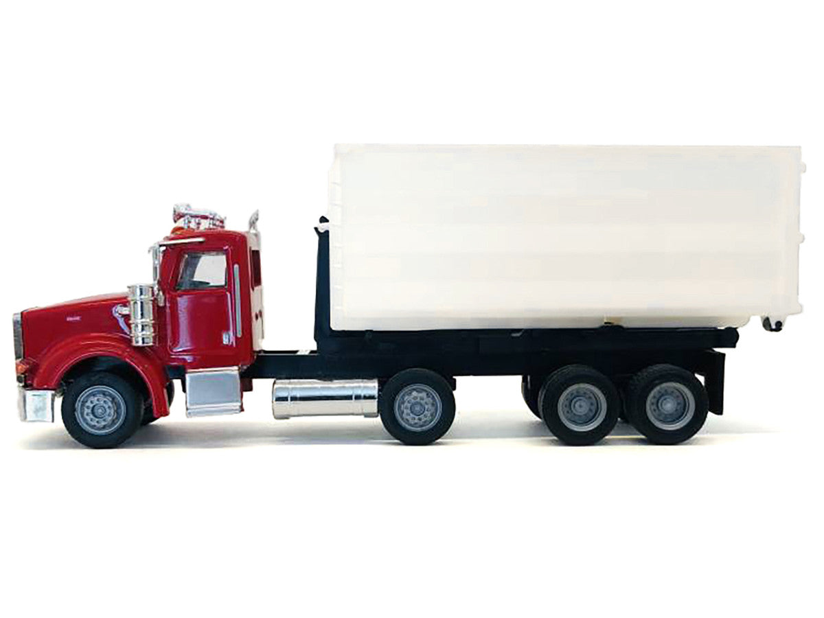 Peterbilt 367 Roll-Off Dump Truck Red with White Box 1/87 (HO) Plastic Model Car by Promotex-0