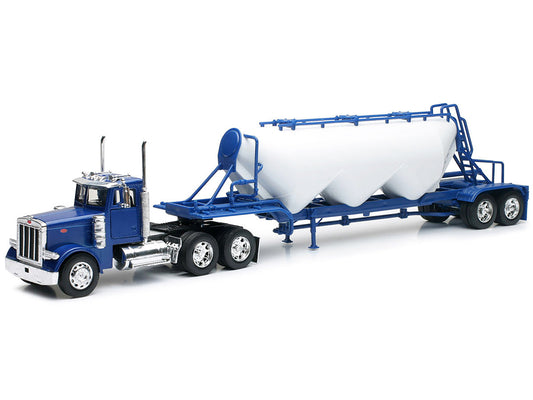 Peterbilt 379 Truck Blue with Pneumatic Tanker Trailer White "Long Haul Truckers" Series 1/32 Diecast Model by New Ray-0