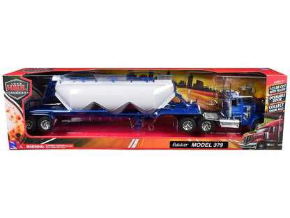 Peterbilt 379 Truck Blue with Pneumatic Tanker Trailer White "Long Haul Truckers" Series 1/32 Diecast Model by New Ray-1