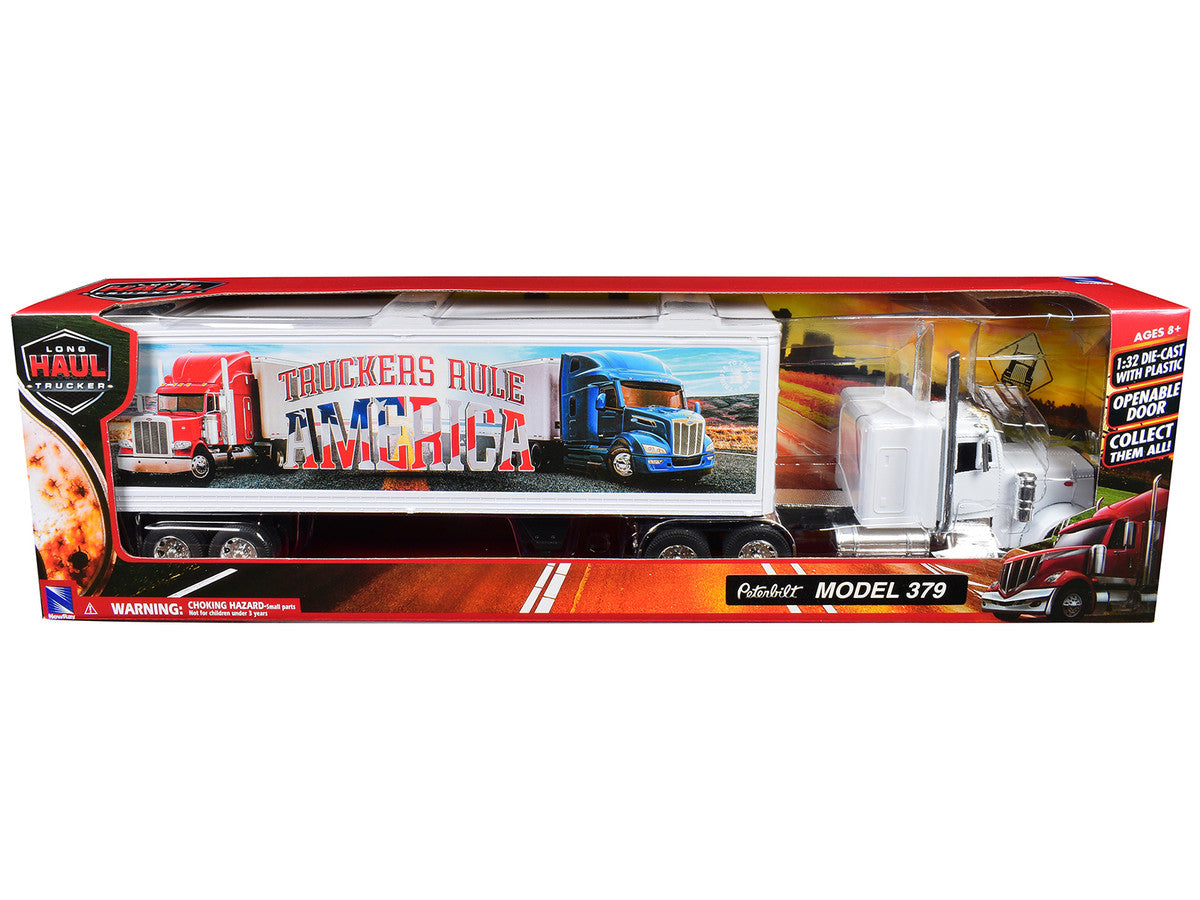 Peterbilt 379 Truck White with Dry Van Trailer "Truckers Rule America" "Long Haul Truckers" Series 1/32 Diecast Model by New Ray-1