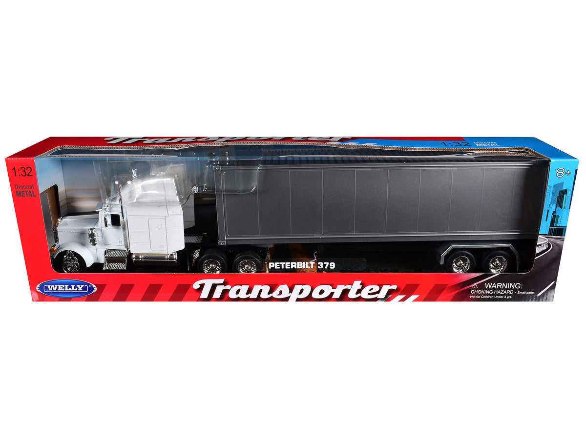 Peterbilt 379 Truck White with Silver Container "Transporter" Series 1/32 Diecast Model by Welly-2