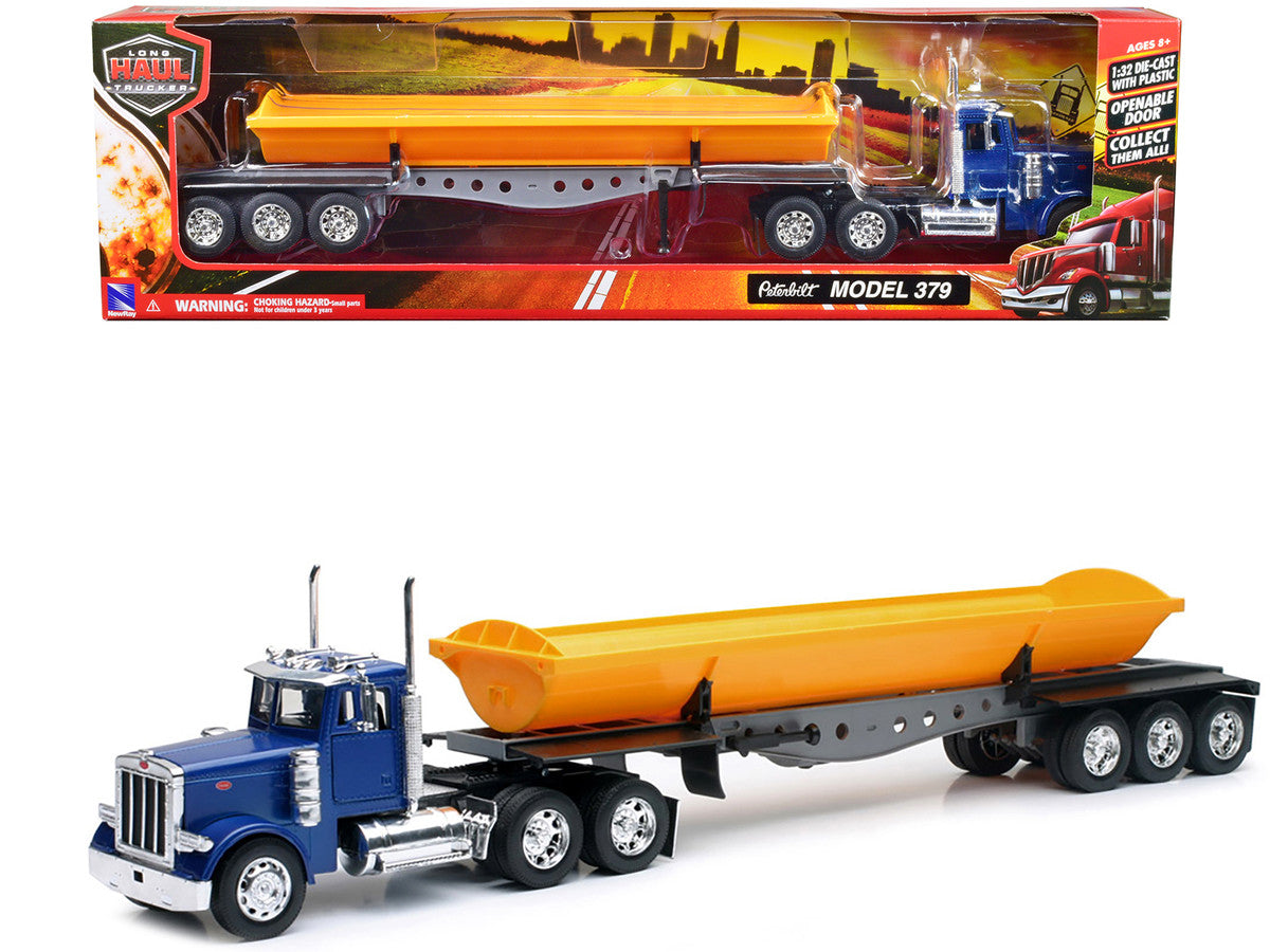 Peterbilt 379 Truck with Side Dump Blue and Yellow "Long Haul Truckers" Series 1/32 Diecast Model by New Ray-0