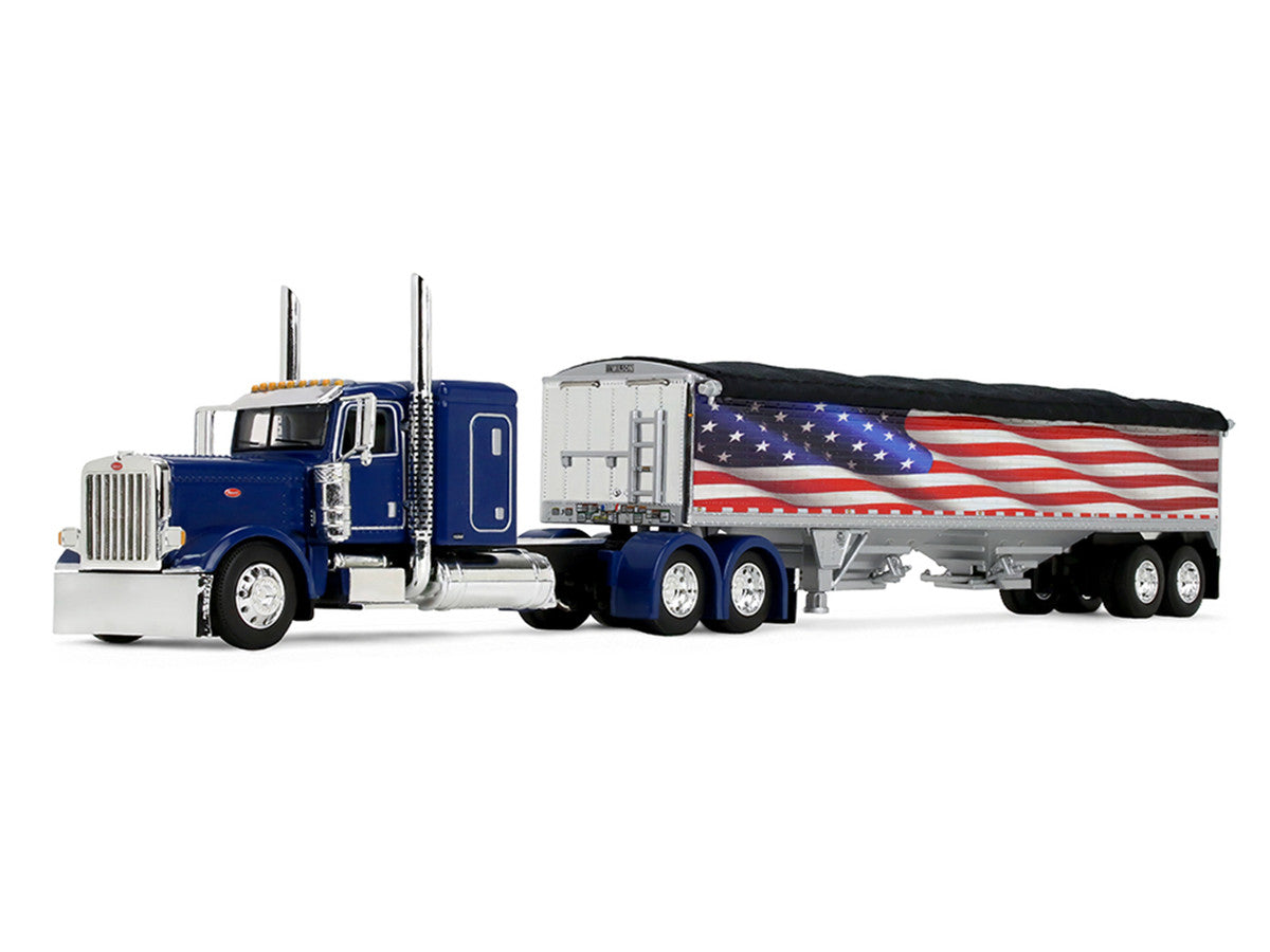 Peterbilt 389 with 48" Flat Top Sleeper and 43' Wilson Pacesetter High Side Grain Trailer "Wilson USA 250" Blue 1/64 Diecast Model by DCP/First Gear-0