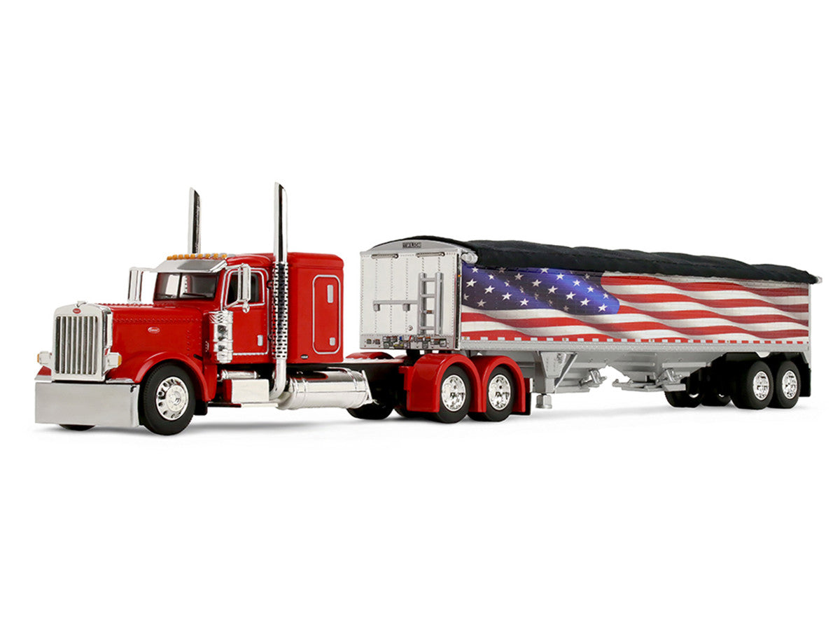 Peterbilt 389 with 48" Flat Top Sleeper and 43' Wilson Pacesetter High Side Grain Trailer "Wilson USA 250" Red 1/64 Diecast Model by DCP/First Gear-1