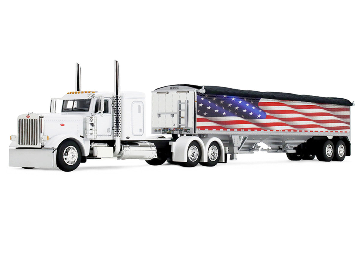 Peterbilt 389 with 48" Flat Top Sleeper and 43' Wilson Pacesetter High Side Grain Trailer "Wilson USA 250" White 1/64 Diecast Model by DCP/First Gear-1