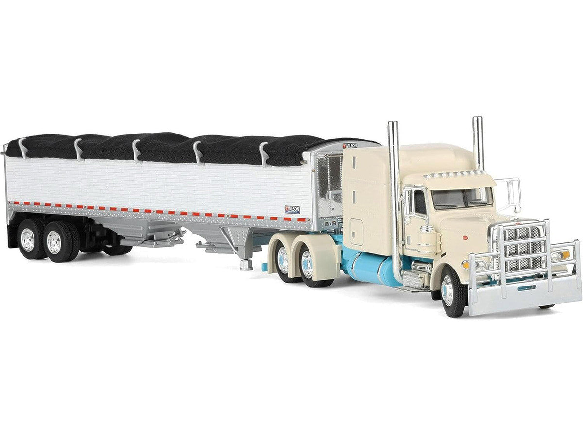 Peterbilt 389 with 63" Mid-Roof Sleeper and 43' Wilson Pacesetter High Sided Grain Trailer "Capitola Trucking" Cream 1/64 Diecast Model by DCP/First Gear-2