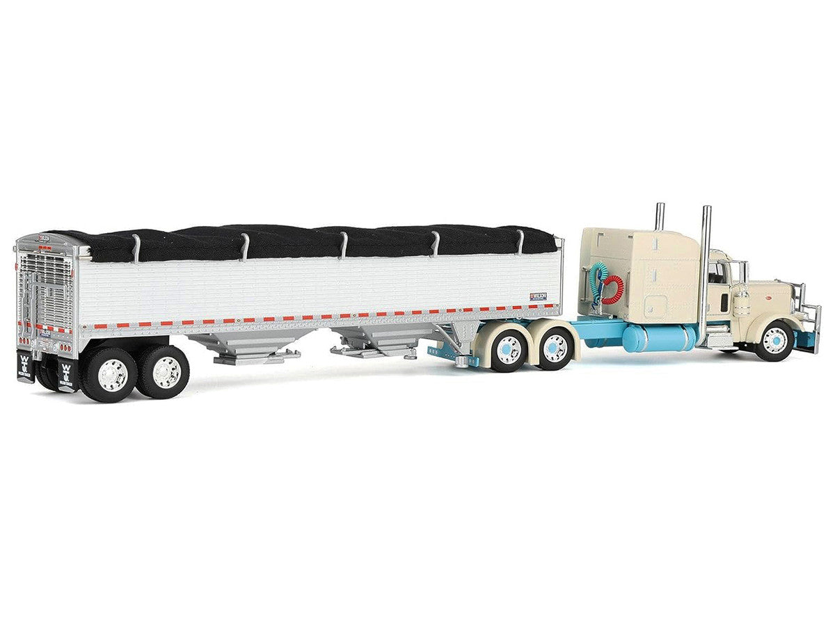 Peterbilt 389 with 63" Mid-Roof Sleeper and 43' Wilson Pacesetter High Sided Grain Trailer "Capitola Trucking" Cream 1/64 Diecast Model by DCP/First Gear-3
