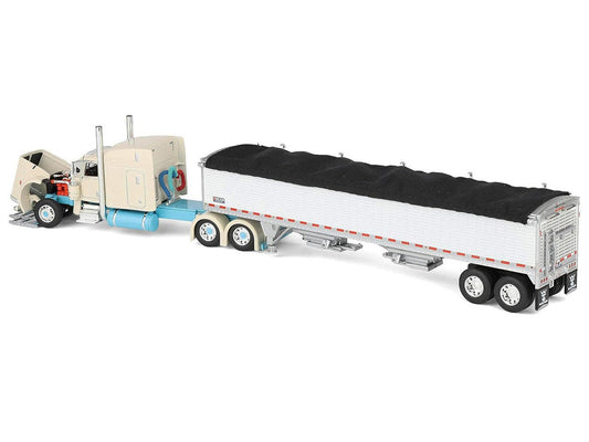 Peterbilt 389 with 63" Mid-Roof Sleeper and 43' Wilson Pacesetter High Sided Grain Trailer "Capitola Trucking" Cream 1/64 Diecast Model by DCP/First Gear-1