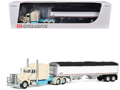 Peterbilt 389 with 63" Mid-Roof Sleeper and 43' Wilson Pacesetter High Sided Grain Trailer "Capitola Trucking" Cream 1/64 Diecast Model by DCP/First Gear-4