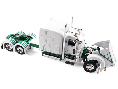 Peterbilt 389 with 63" Mid-Roof Sleeper and 53' Utility Trailer White with Green Stripes 1/64 Diecast Model by DCP/First Gear-1