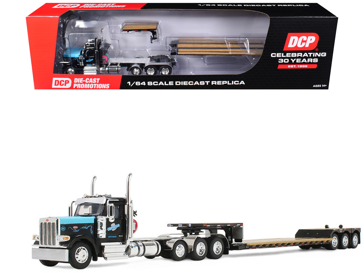 Peterbilt 589 Day Cab and Fontaine Renegade LXT40 Lowboy Trailer with Fliptail "Cappello Heavy Transport" Black with Light Blue Hood 1/64 Diecast Model by DCP/First Gear-3