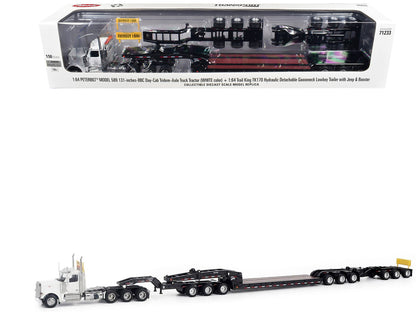 Peterbilt 589 Tridem-Axle Truck Tractor with Day Cab and Trail King TK170 Hydraulic Detachable Gooseneck Lowboy Trailer with Jeep and Booster White "Transport Series" 1/64 Diecast Model by Diecast Masters-4