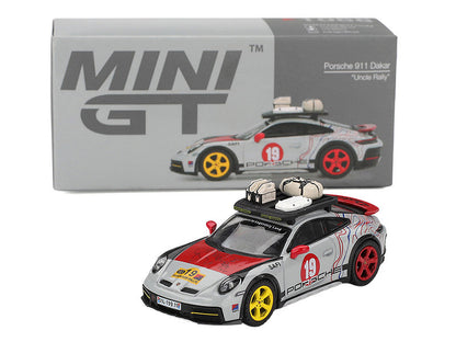Porsche 911 Dakar #19 "Uncle Rally" Gray with Graphics and Roof Rack Limited Edition 1/64 Diecast Model Car by Mini GT-3