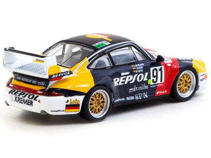 Porsche 911 GT2 #91 Tomas Saldana - Miguel Angel de Castro - Prince Alfonso de Orleans-Borbon "Kremer Racing - Repsol" "24 Hours of Le Mans" (1995) "Collab64" Series 1/64 Diecast Model Car by Schuco & Tarmac Works-2