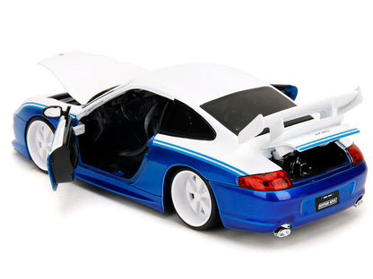 Porsche 911 GT3 RS (996) #845 White and Blue Metallic "Toyo Tires" "Hyper-Spec" Series 1/24 Diecast Model Car by Jada-3