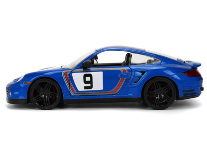 Porsche 911 Turbo (997) #9 Blue Metallic with Stripes "Hyper-Spec" Series 1/24 Diecast Model Car by Jada-2